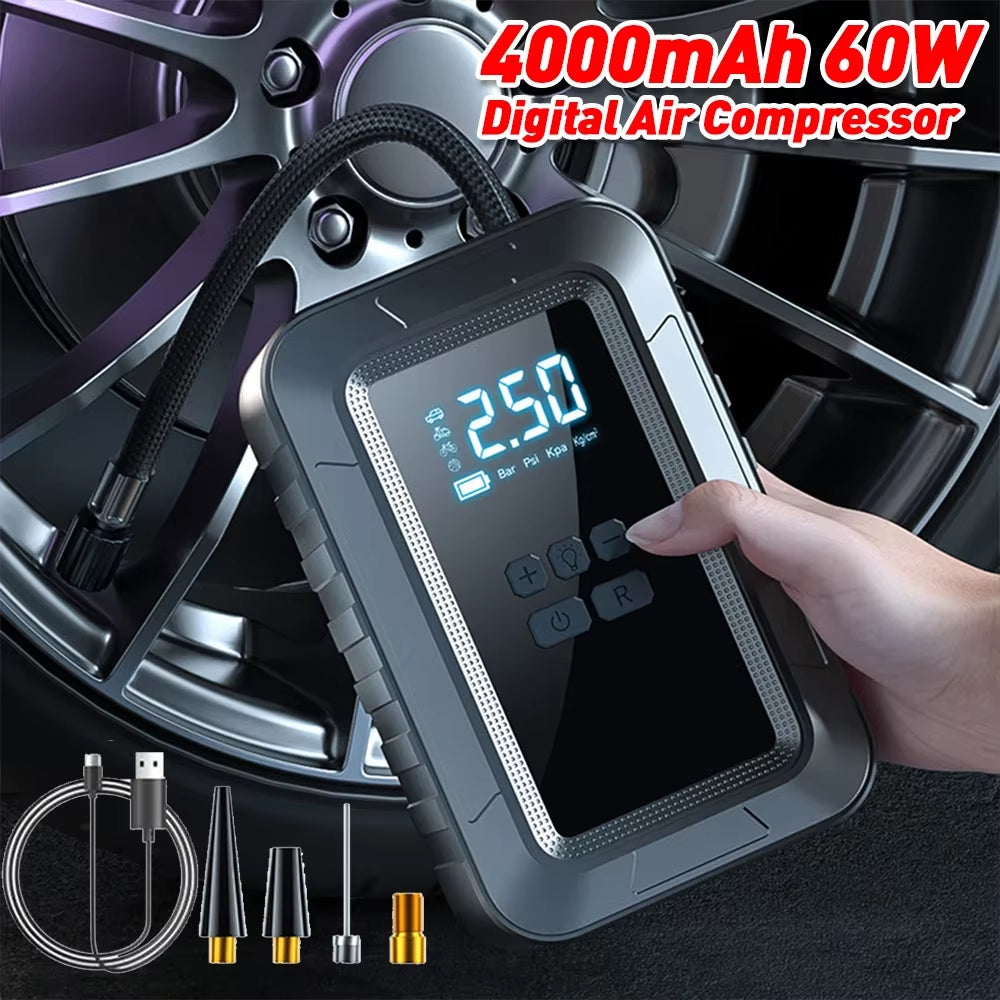 Rechargeable Air Pump Wireless Tire 12Velectric Inflator Portable Compressor Digital Cordless Car Tyre Inflator for Auto Bicycle